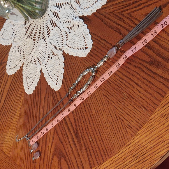 Christopher & Banks Lavender Stone, Etched Silver Bead Necklace, Earrings Set - Picture 4 of 9